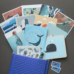 Whale Whispers Postal Pack with Whale Postcards, Whale Stickers and Whale Washi Tape - Whale Love
