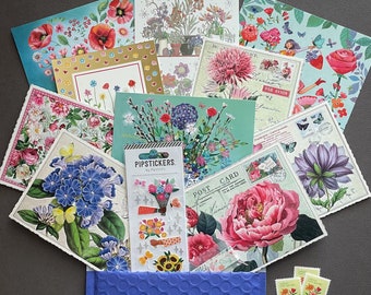 Bouquet of Postcards - Mix of Floral Postcards, Stickers and Washi Tape - Flowers, Roses, Edition Tausendschön