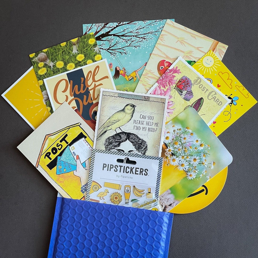 Yellow Postcard Pack Mix of Premium Yellow Postcards, Yellow Stickers and Washi Tape Yellow Love