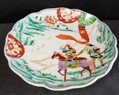 Meiji Period Japanese Imari Plate With Samurai Riding Horse 8.5 quot c.1880