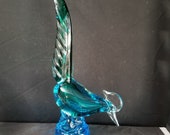 Murano pheasant Blue with Cased Green Tail 14 quot x 6.5 quot