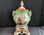 c.1850 Old Paris Porcelain Covered Pokal with Stand Hand Painted Children Flowers 15.25 quot