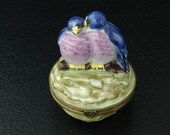 Chamart Limoges Trinket Box Hand Painted Blue Birds