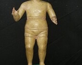 Antique Santos Figure Doll Carved Wood Polychrome Glass Eyes 18th-19th century
