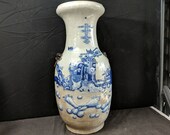 17 3 8 quot c1900 Chinese Blue and White Nanking Crackle Glaze Floor Vase Hand Painted Emperor