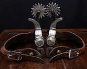 1950 39 s Silver Mounted Hand Engraved cowboy Spurs with Frank Schultz Victor Montana Straps.