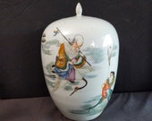 Antique Famille Rose Chinese Ginger Jar with calligraphy 12.5 quot tall late Qing to early Republic