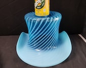 Fenton Blue Spiral Optic Opalescent Swirl Top Hat in Rare Jumbo Size 11 7 8 quot wide x 7 quot tall c.1940