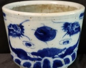 Antique Chinese Brush Pot Blue and White Hand Decorated 19th century Qing