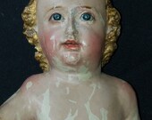 Antique Santos Doll Carved Wood Polychrome Glass Eyes 18th-19th century