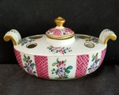 Samson Paris French Porcelain Inkwell Hand Painted Gilt Boat Shaped c.1900