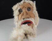 Vintage Eskimo Mask Carved Wood and Fur Artist Signed