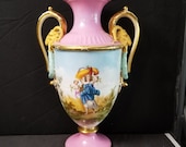 Old Paris Porcelain Sevres Style 18th-19th century 16.5 quot Heavy Gold Rams Head Handles all Hand Painted Partial Nude -Cherub
