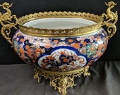 c1870 Large Mounted Imari Palace Sized Centerpiece Cachepot