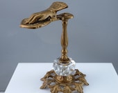 Antique Desk Letter Holder Country Store receipt Mail hand shaped on Iron pedestal with crystal insert