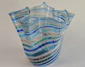 Mid Century Venetian Latticino Vase Rainbow with Mica flecks 5 quot tall x 5.25 quot wide