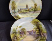c1935 Royal Worcester Artist Signed Service Plates Tewkesbury Worcester Cathedral 10 7 8 quot