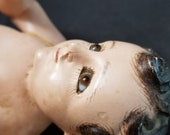 Antique Santos Doll Carved Wood Polychrome Baby Jesus Glass Eyes 18th-19 th century