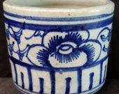 Antique Chinese Brush Pot Blue and White Hand Decorated 19th century Qing