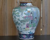 Huge Meiji Period Antique Japanese Rose Medallion Style Polychrome enamed Vase Hand Decorated
