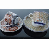 2 Antique Japanese Imari Cups and Saucers