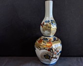 Masaaki Yamagishi Hand Painted Japanese Kutani Porcelain Double Gourd Vase