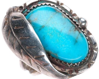 sz7 vintage Navajo sterling silver and turquoise feather ring