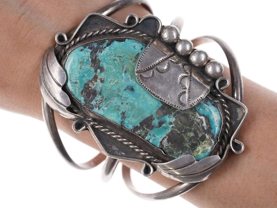 Vintage Native American Sterling/turquoise cuff b… - image 1