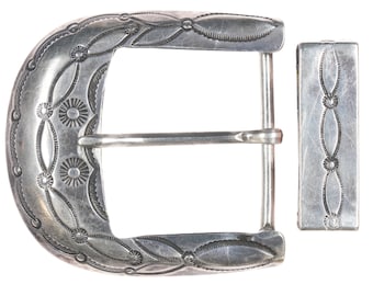 Fibbia per cintura e custode UITA12 Navajo Silver degli anni '40 -'50 United Indian Traders Association