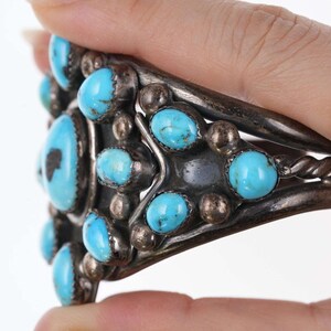 Vintage 1940s Navajo Sterling Silver Turquoise Cluster Cuff Bracelet 55.1 Grams