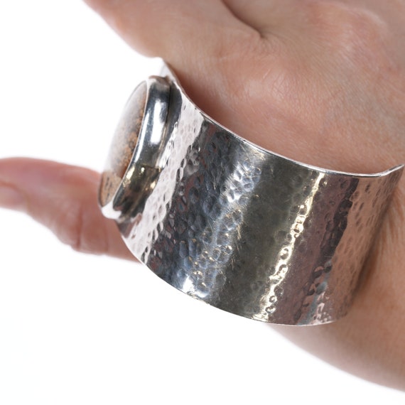 7" Retro Hammered Sterling and jasper cuff bracel… - image 4