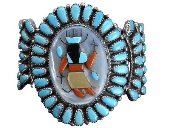 Vintage Zuni Petit point Turquoise and Multistone… - image 1