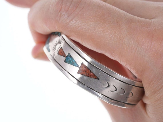 Vintage Navajo Chip inlay cuff bracelet - image 4