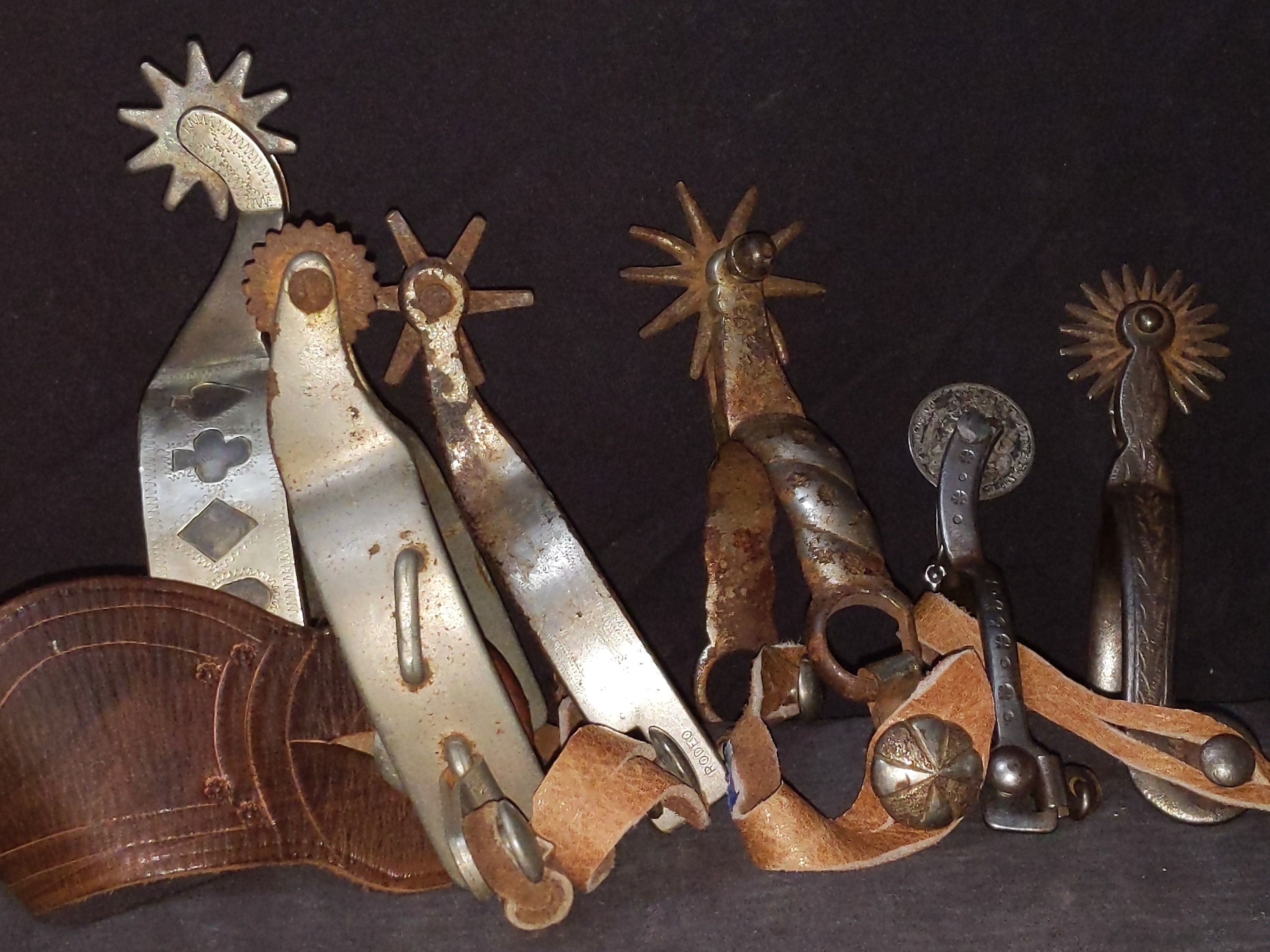 19th Century Republic of Mexico spurs : Tasteful, double-mounted, silver  inlaid, Mexican spurs leathers with 1 ¾” domed solid …