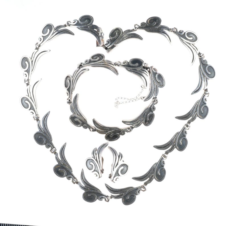 Melesio Villareal Taxco Vintage Sterling silver Necklace, Bracelet, and earrings image 1