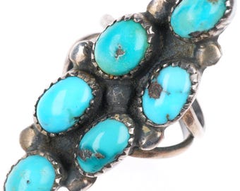 sz7.5 vintage Navajo sterling silver turquoise cluster long ring