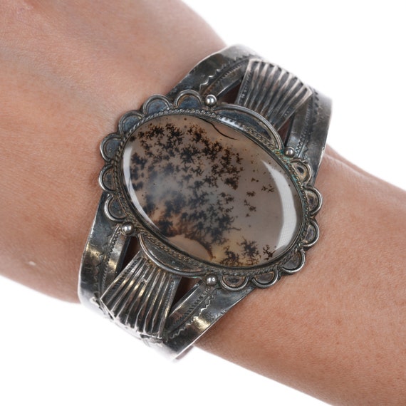 6.75" Large Moss Agate Navajo silver cuff bracelet - image 1