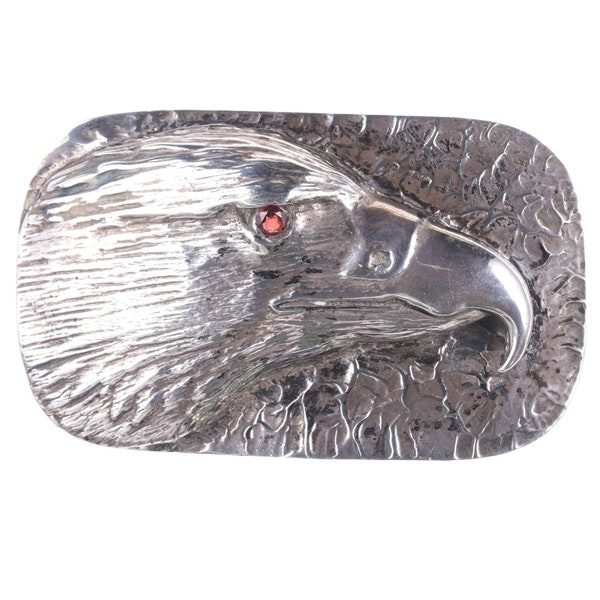Large 1987 Stan Bentall Sterling Eagle belt buckle with large ruby eye