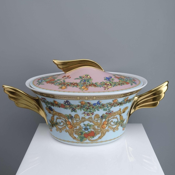 Rosenthal Versace Covered Vegetable Jardin de Versace Pink and blue with Heavy G