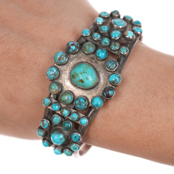 6 3/8" 30's-40's Navajo stamped silver turquoise c