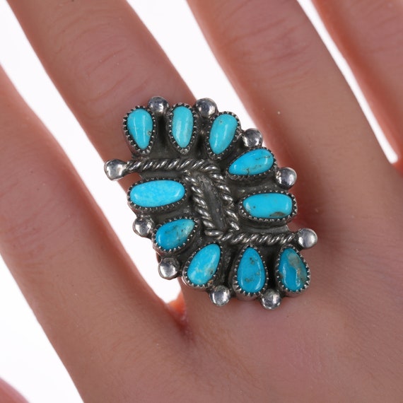 sz7.5 Large Zuni silver and turquoise cluster ring - image 1