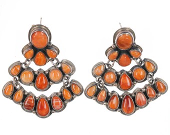 Mario D Navajo spiny oyster sterling chandelier earrings