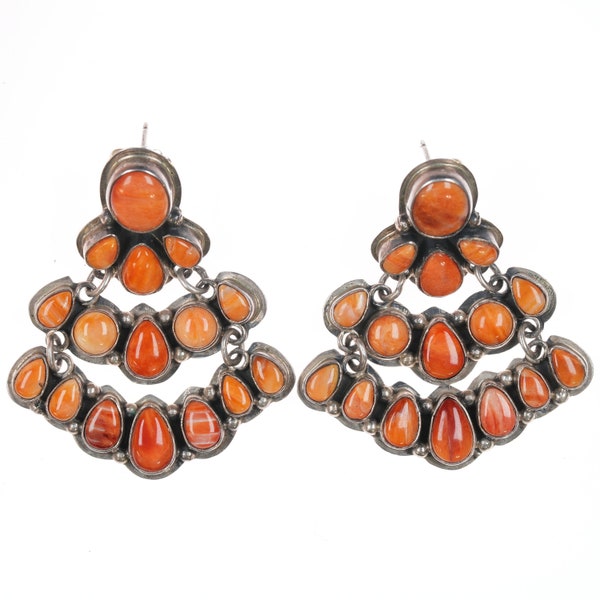 Mario D Navajo spiny oyster sterling chandelier earrings