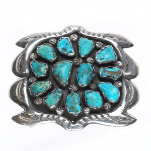 40&#39;s-50&#39;s Zuni cast sterling silver Morenci turquoise cluster belt buckle
