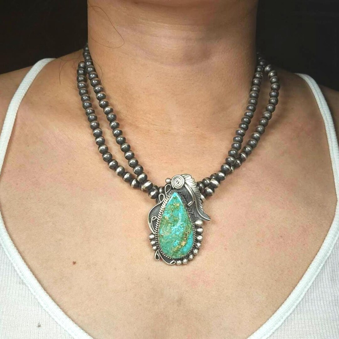 Alfred Martinez Navajo Sterling Silver Beaded Pendant Necklace With ...