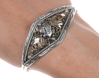 6 7/8" Harry B Yazzie Navajo silver gold filled cuff bracelet
