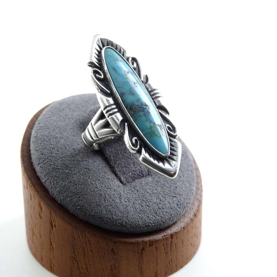 sz3 Vintage Navajo Sterling/Turquoise Ladies Ring - image 5