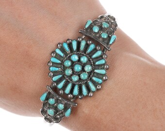 6.25" Vintage Zuni petit point turquoise silver cuff bracelet