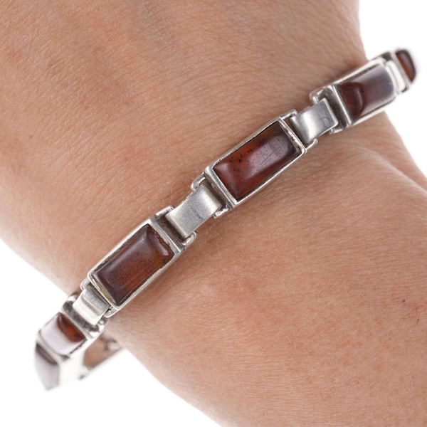 Retro Christin Wolf Reversible Native American Sterling bracelet with amber