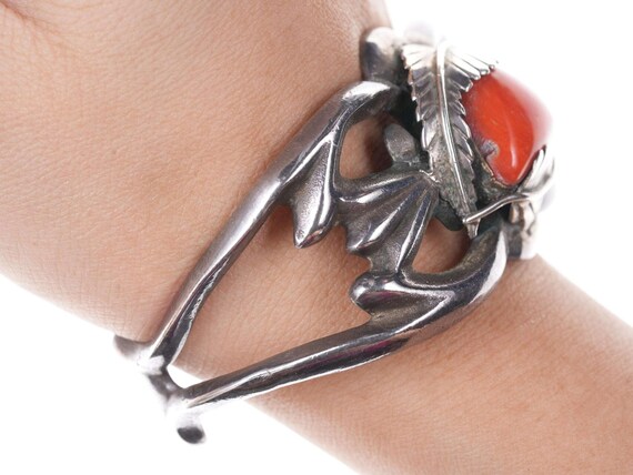 Vintage Native American Sterling/coral  sandcast … - image 2